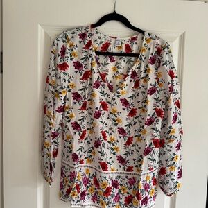 Old Navy Floral V-Neck Blouse - Red, Pink, Orange